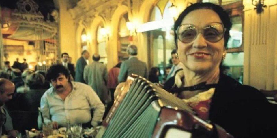 Kucağında akordeonu, kediler ve Beyoğlu